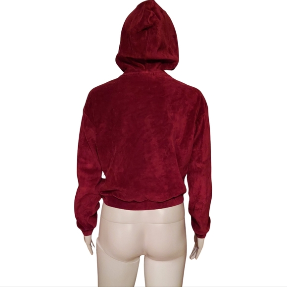 Hot Topic Burgundy Velour Girls Crop Hoodie - Picture 6 of 11